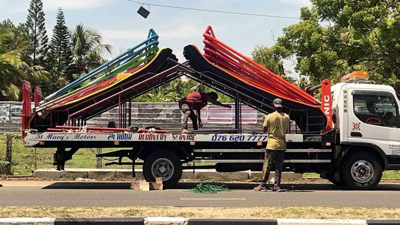 Large delivery of fabricated playground equipment showing St Marys Enterprises production growth