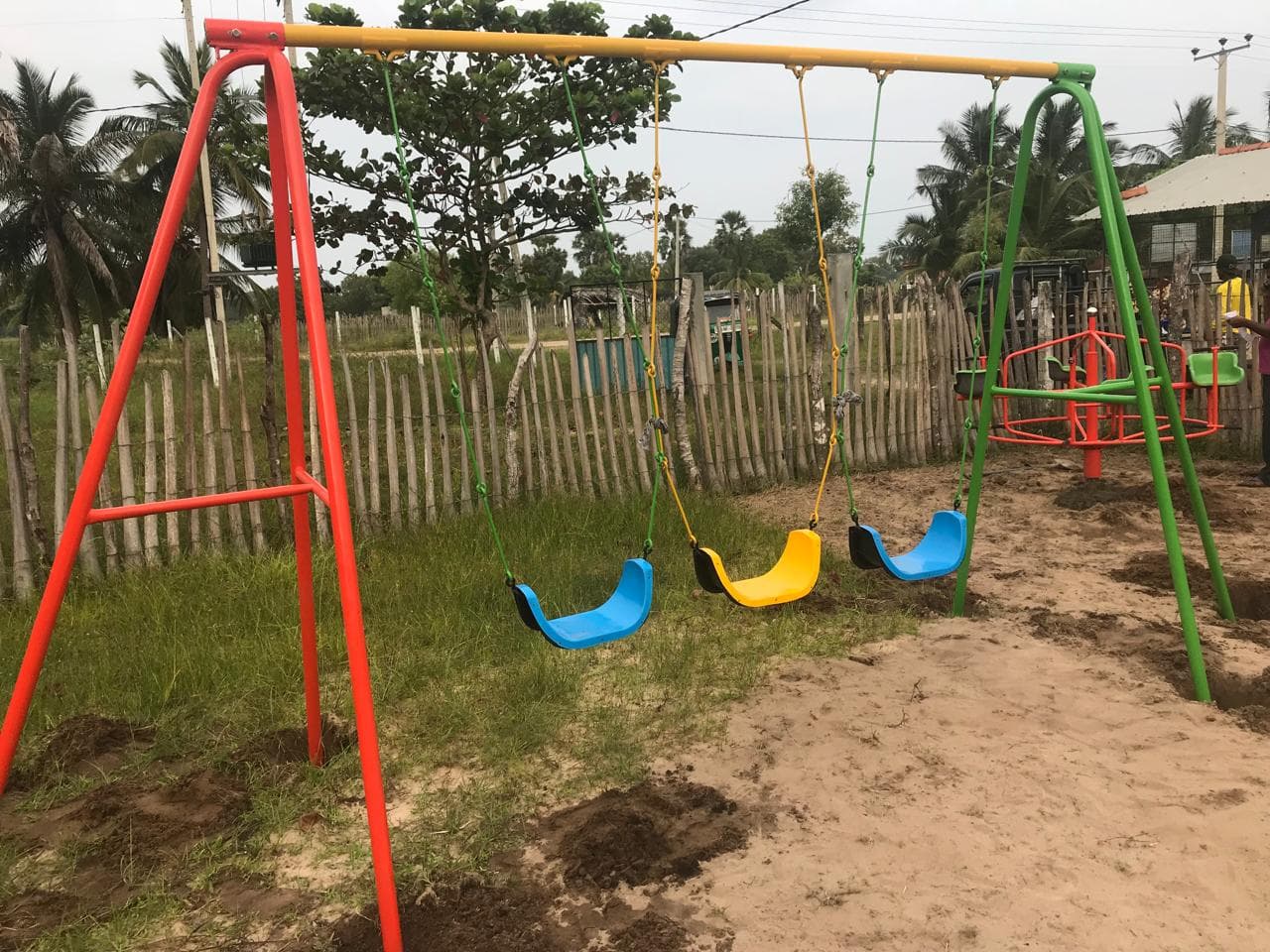Outdoor swing set fabricated by St Marys Enterprises for children park equipment projects